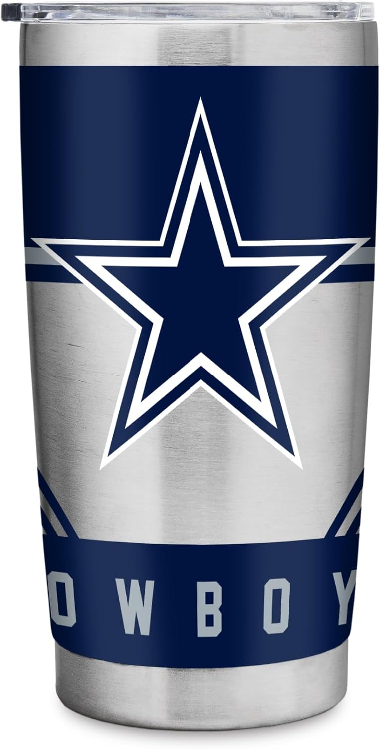 Rico Industries NFL Football 20oz Stainless Steel Tumbler with Lid – Great For Coffee, Tea, Water or Cocktails