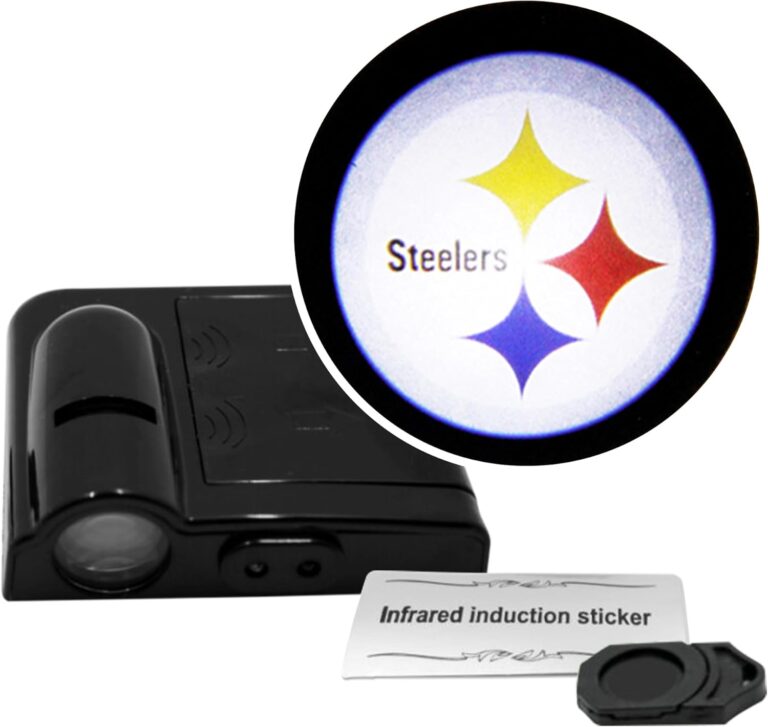 NFL American Football Pittsburgh Steelers – Led Car Door Light – Wireless Led Projector with One Team Logo Slide – Compatible for Most Car Models – Battery-Operated, 2.5” x 2.5”