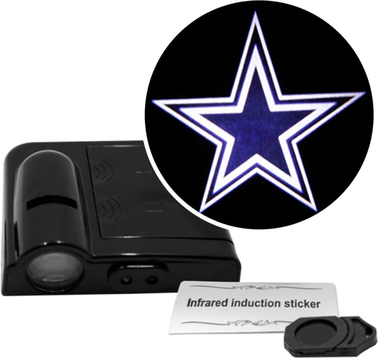 NFL American Football Dallas Cowboys – Led Car Door Light – Wireless Led Projector with One Team Logo Slide – Compatible for Most Car Models – Battery-Operated, 2.5” x 2.5”