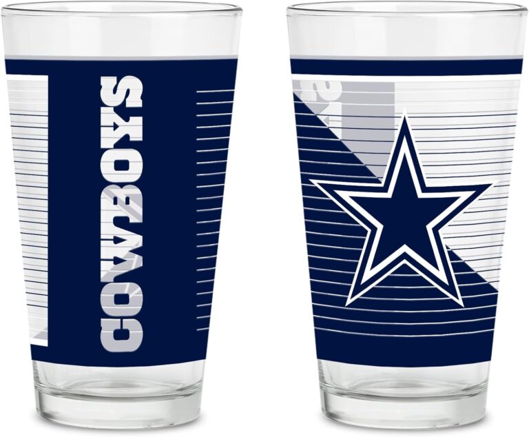 Rico Industries NFL Football Main 16 oz Pint Glasses with Digitally Printed Logo, Practical Set of 2 Classic Drinking Glasses, Dishwasher Safe