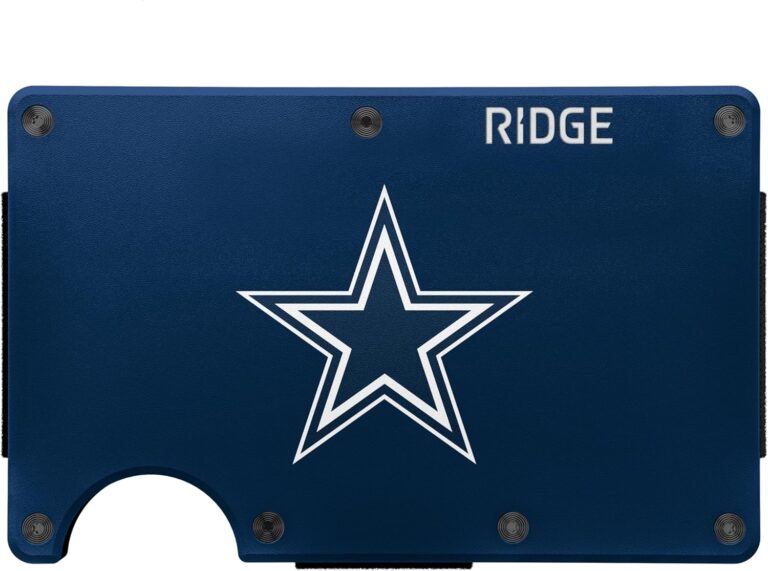 The Ridge NFL Edition, Mens Minimalist Aluminum Metal Wallet – Rfid Blocking, Elastic, Slim Front Pocket Credit Card Holder with Both Cash Strap and an additional Money Clip