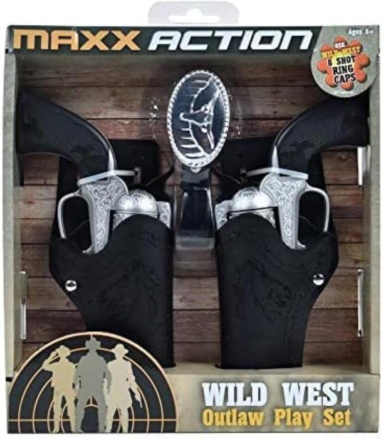 Maxx Action Wild West Outlaw Play Set – 5 Piece Western Toy for Kids | Cowboy Sheriff Cap Blaster with Holster and Adjustable Belt | Ring Caps Sold Separately