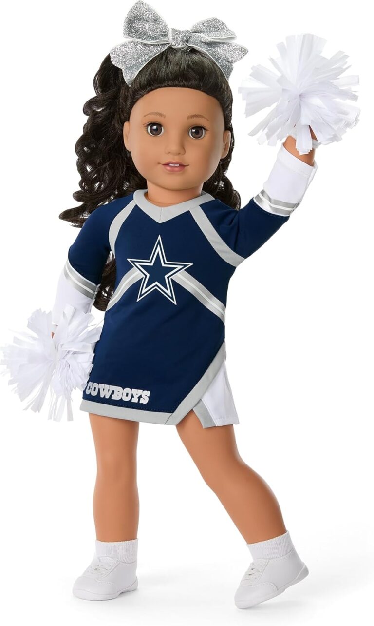 American Girl Dallas Cowboys Cheer Uniform 18 inch Doll Clothes with Pom Poms, Blue and Grey, 5 pcs, Ages 6+