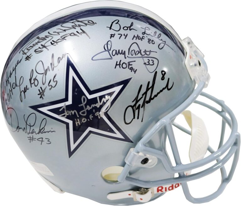 Dallas Cowboys Legends Signed Autographed Riddell Full Size NFL Replica Helmet JSA Letter COA Landry Aikman Staubach