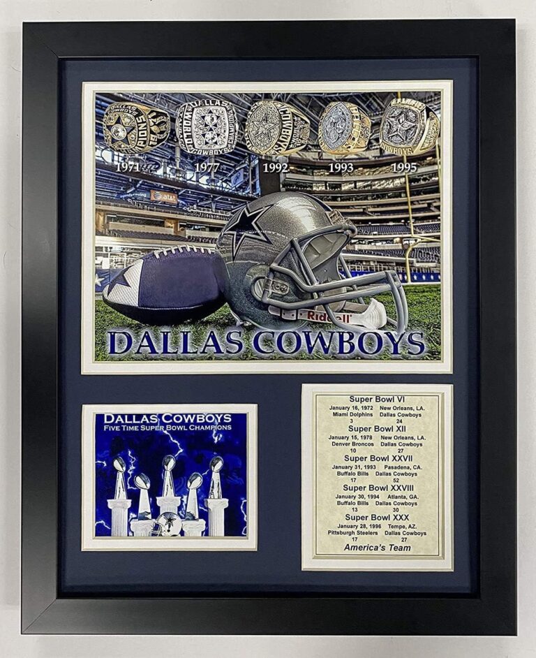 Legends Never Die Dallas Cowboys Super Bowl Championship Rings Collectible | Framed Photo Collage Wall Art Decor – 12″x15″ (11573U), white